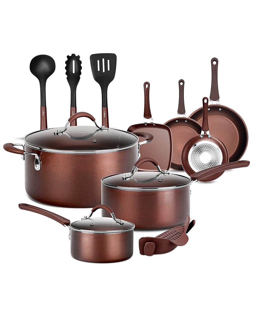 Nutrichef Nonstick 14pc Cookware Set In Brown
