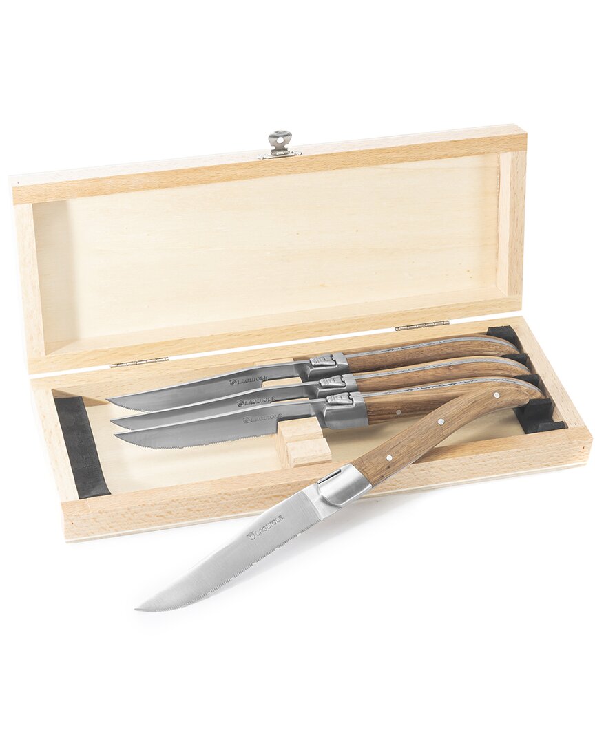 Au Nain Laguiole Set Of 4 Steak Knives With Juniper Wood Handles In Clear