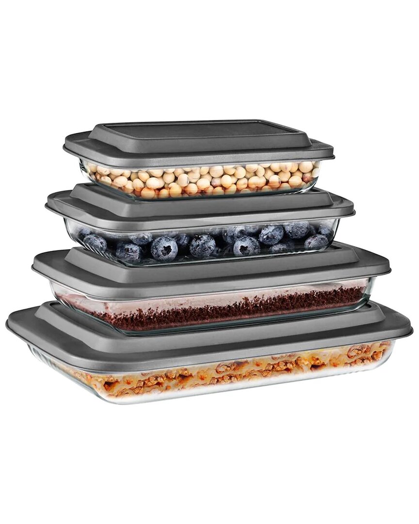 Serenelife Rectangular Glass Black Food Storage (set Of 4) In Black