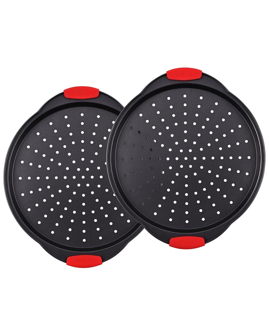 NUTRICHEF NUTRICHEF 2PC NON-STICK PIZZA TRAY WITH SILICONE HANDLE