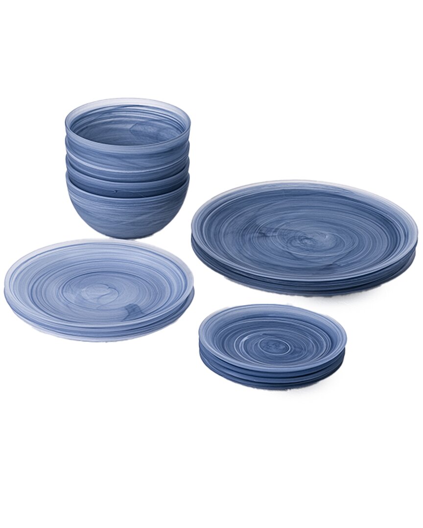Fortessa La Jolla Glass 16pc Blue Dinnerware Set Service For 4 In Blue