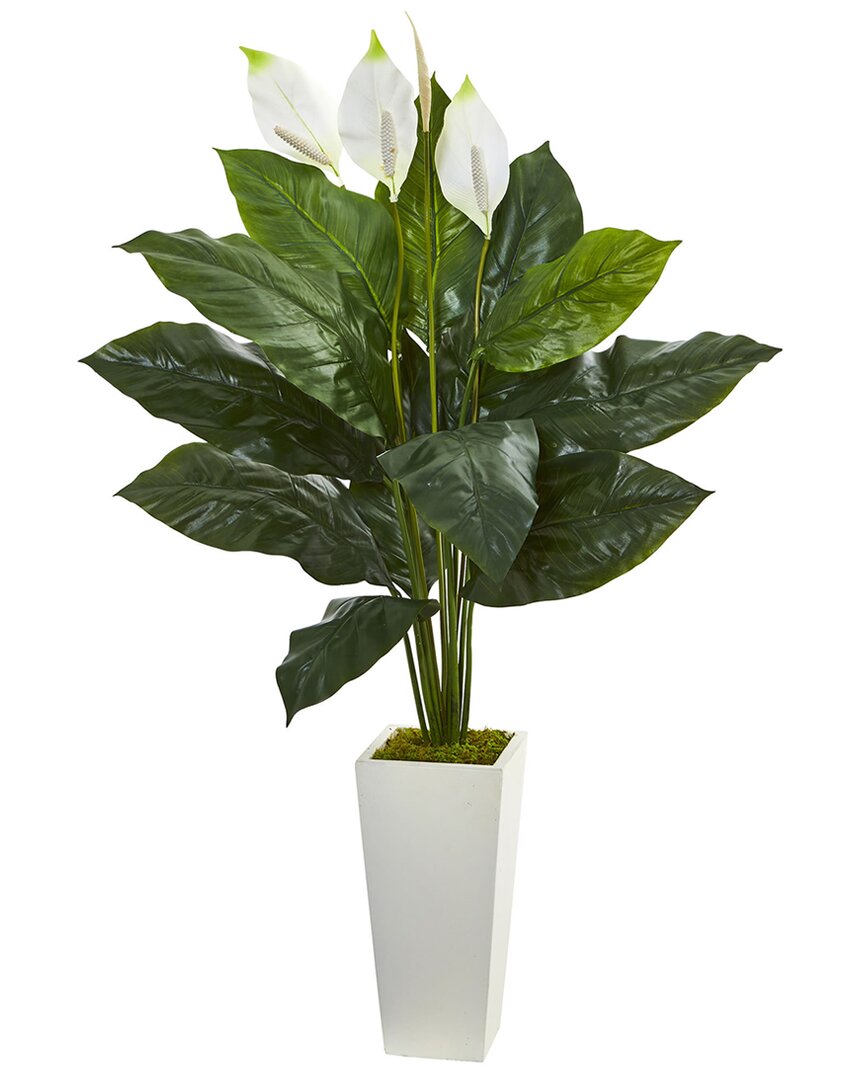 Nearly Natural 51in Spathiphyllum Artificial Plant In White Tower Planter In Green
