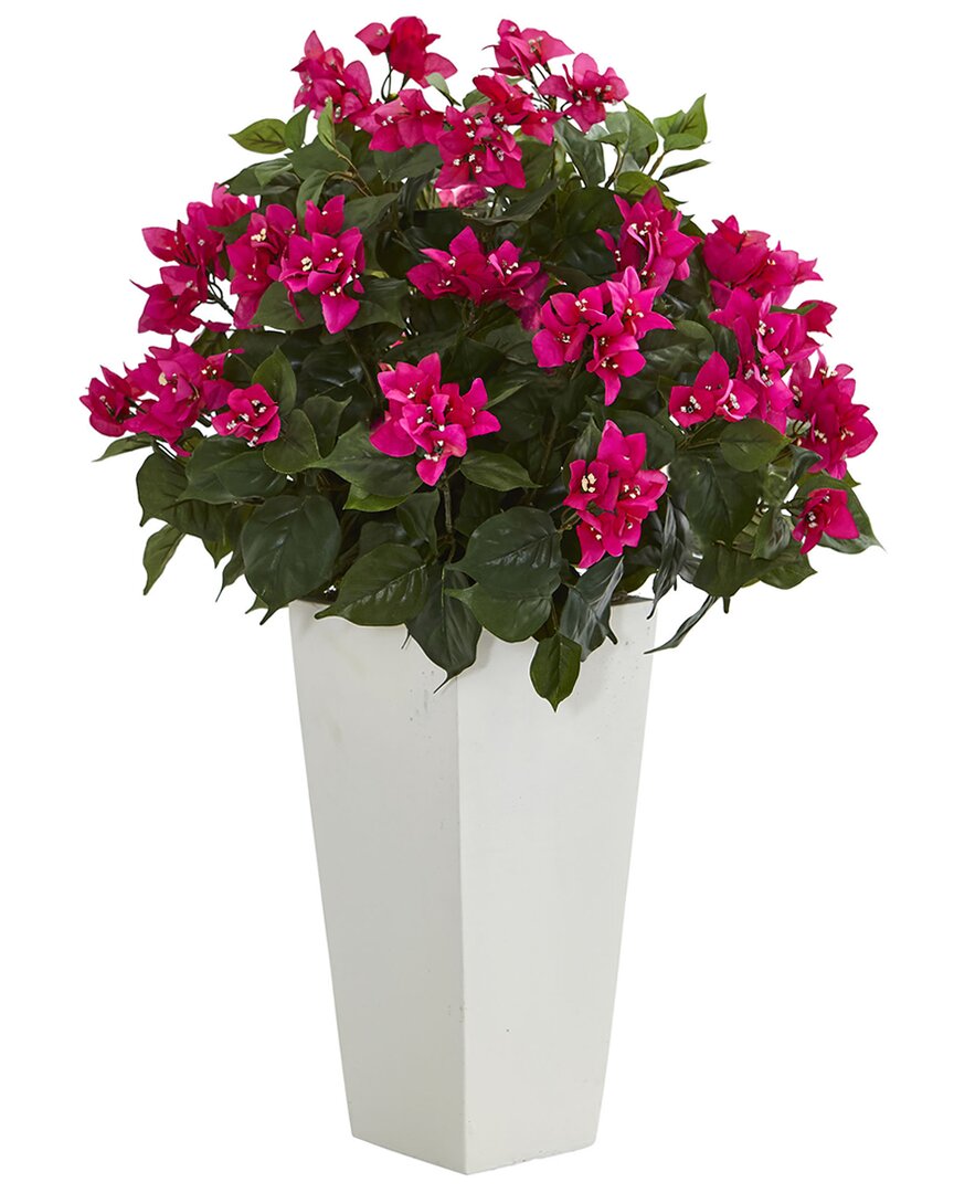 Nearly Natural Bougainvillea Artificial Plant In White Tower Planter In Pink