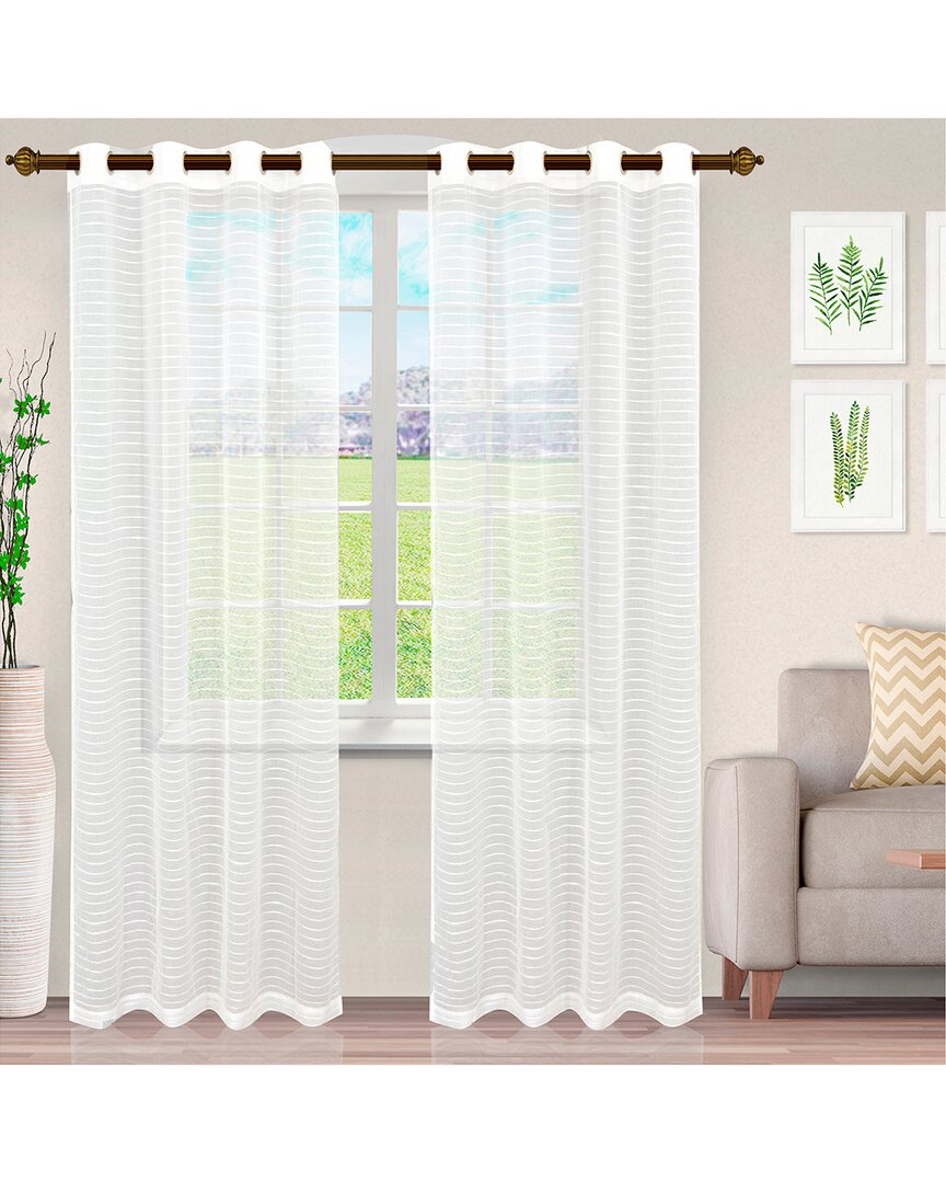 Superior Jackson Stripe Sheer Grommet Curtain Panel Set In White