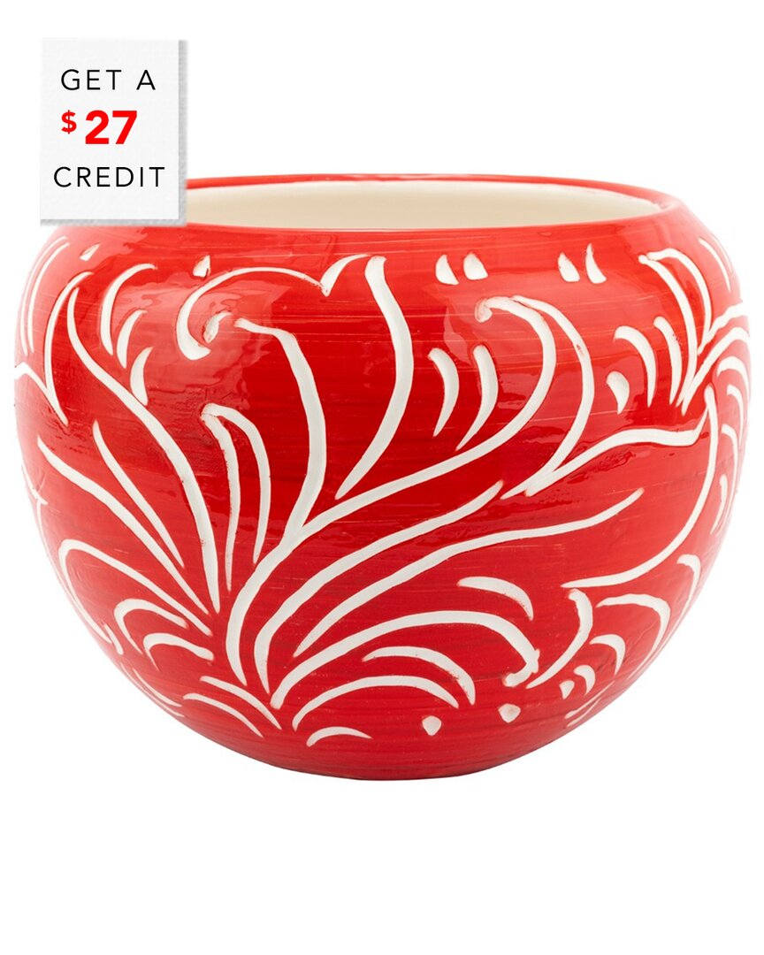 Vietri Rustic Garden Red Scroll Medium Planter In Red