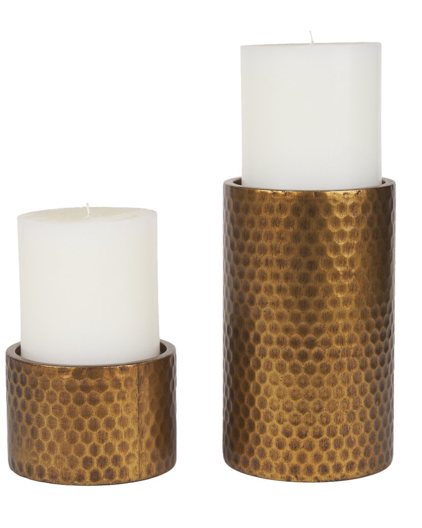 Mercana Set Of 2 Gage Honeycomb Textured Candle Holders In Brown