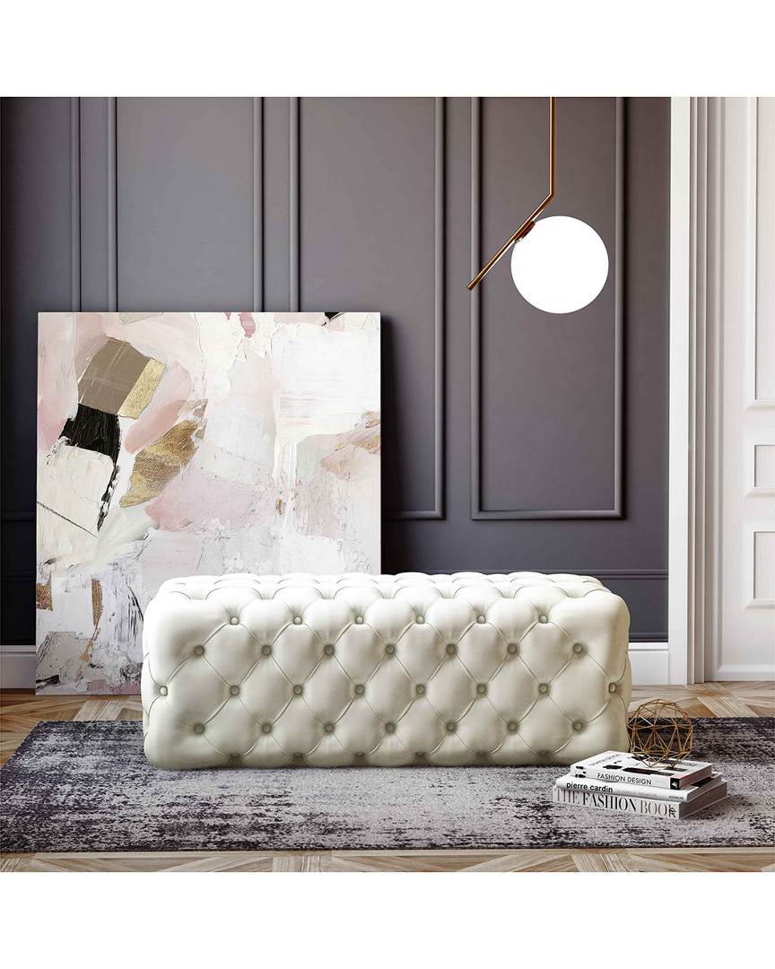 Tov Furniture Kaylee Cream Velvet Ottoman In Gray