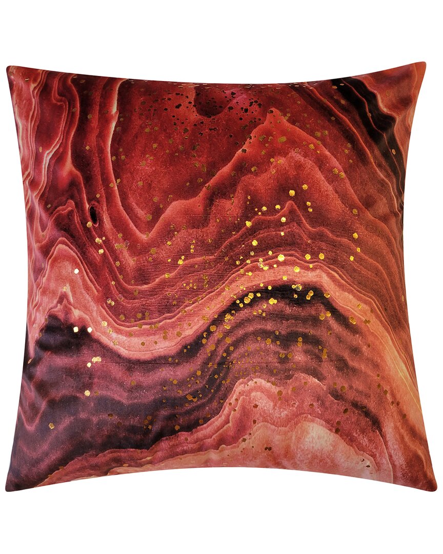 Shop Edie Home Edie@home Lava Print On Velvet With Copper Metallic Decorative Pillow In Red