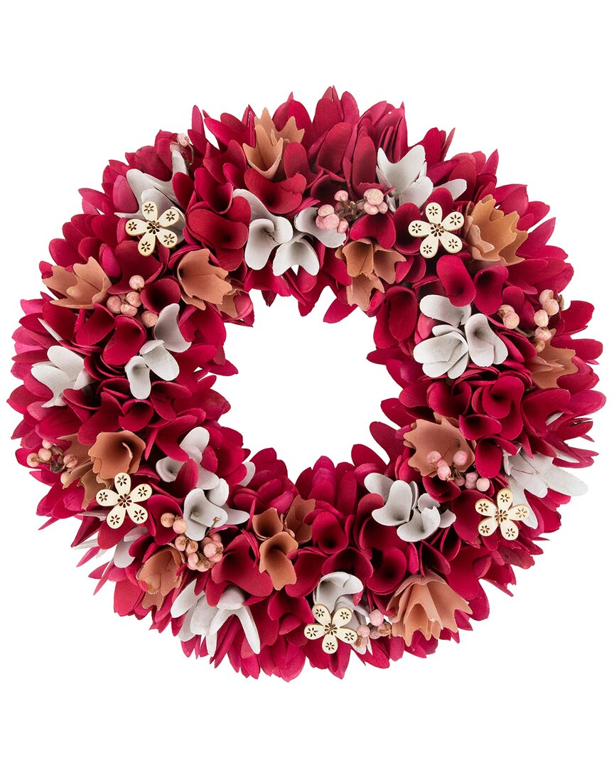 Northlight Wooden Floral Spring Wreath With Berries In Red