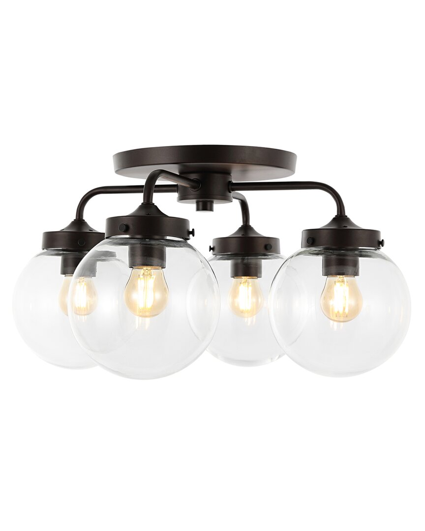 Jonathan Y Piper 18in 4-light Farmhouse Rustic Iron/glass Led Semi Flush Mount In Bronze