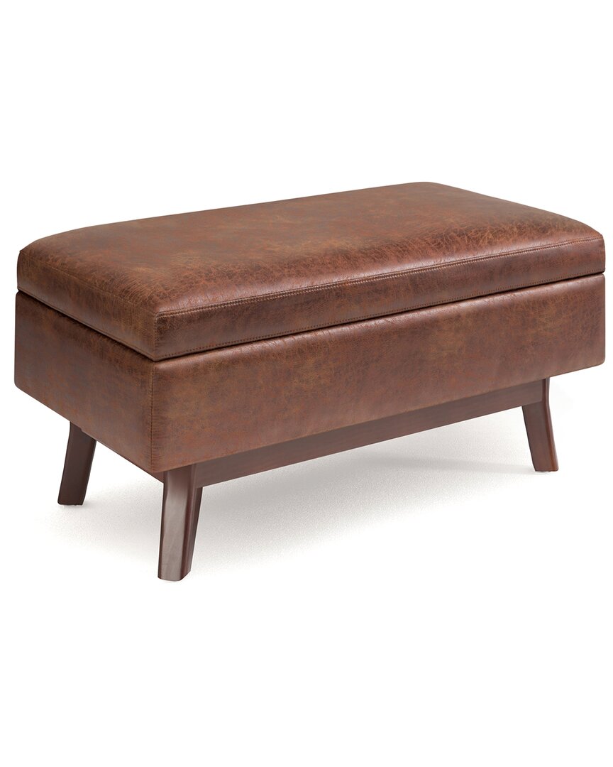 Simpli Home Owen 36in Mid Century Modern Rectangle Small Rectangular Storage Ottoman