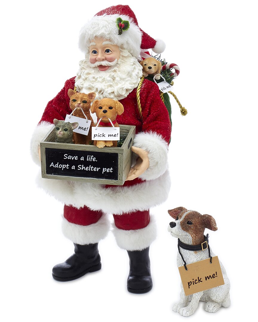 Kurt Adler 10.5in Fabriché Adopt-a-pet Santa With Dog, 2pc Set