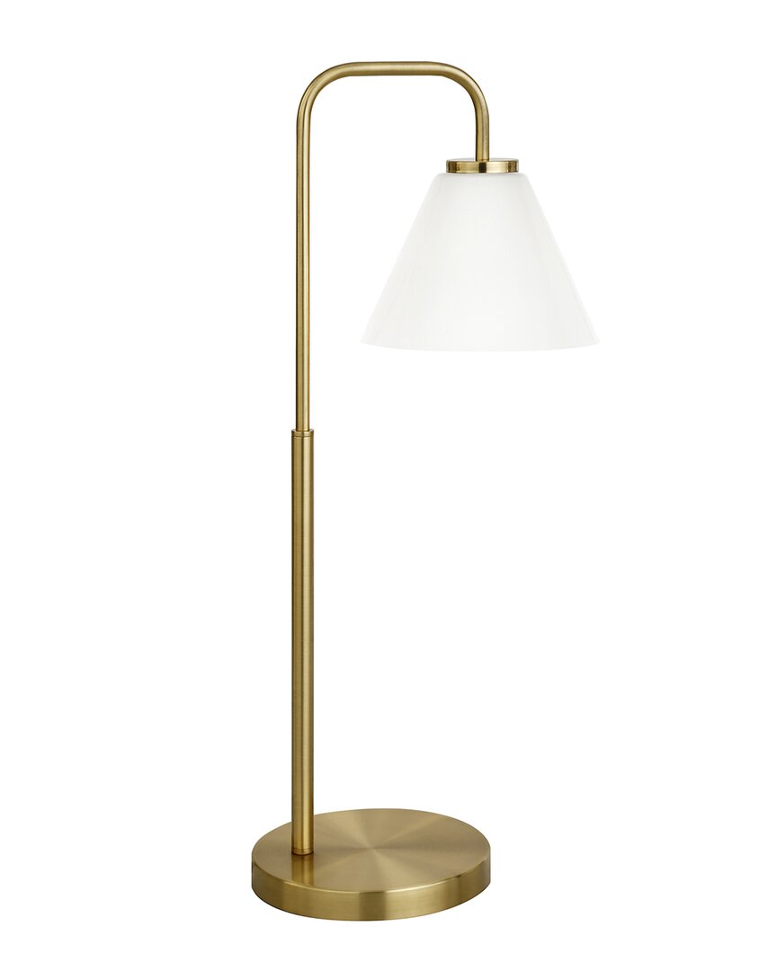 Abraham + Ivy Henderson Brass Finish Arc Table Lamp With White Milk Glass Shade In Gold