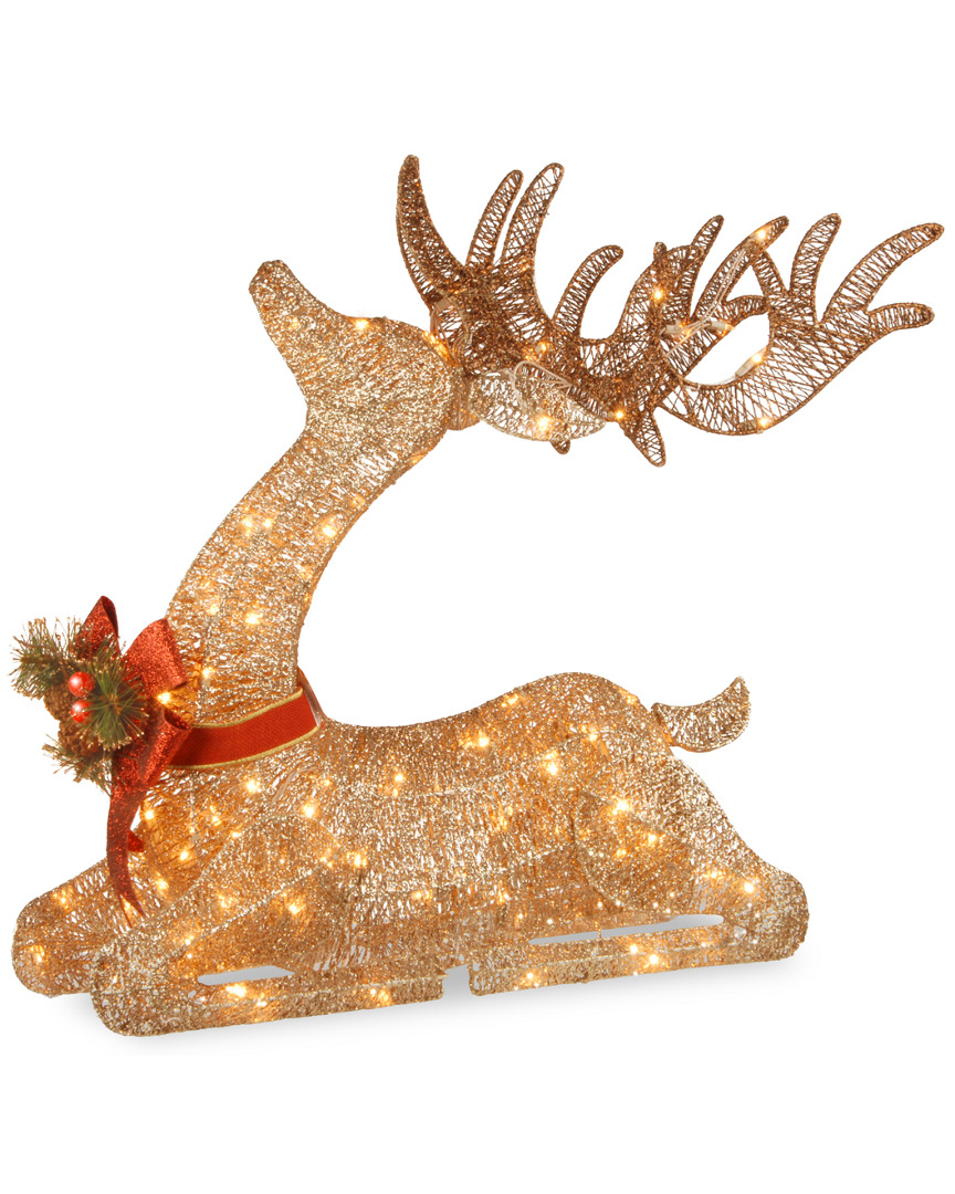 National Tree Company 31in Sisal Splendor Champagne Lying Deer With 105 Mini Clear Lights