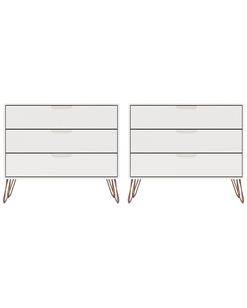 Manhattan Comfort Set Of 2 Rockefeller Dressers In White