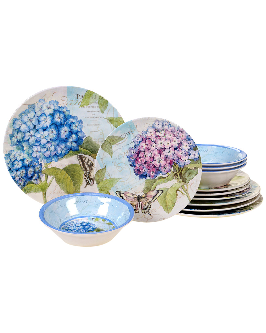Certified International Melamine Hydrangea Garden 12pc Dinnerware Set