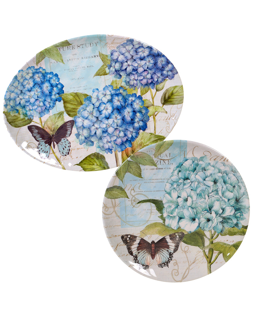 Certified International Melamine Hydrangea Garden 2pc Platter Set