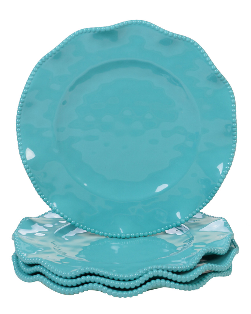 Certified International Melanine Perlette Teal Set Of 4 Dinner Plates