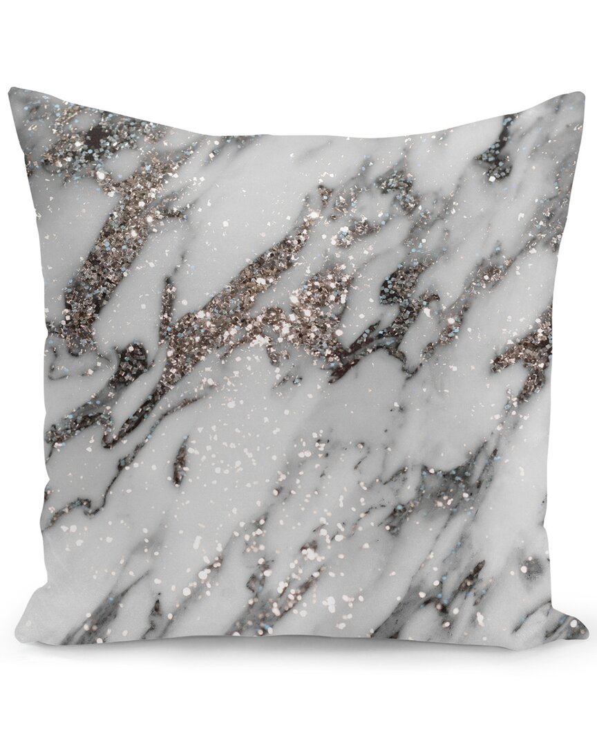 Curioos Classic White Marble Silver Glitter Glam Pillow