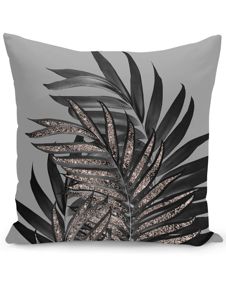 Curioos Gray Black Palm Leaves With Rose Gold Glitter Pillow