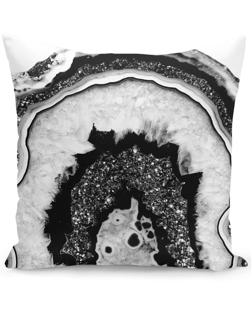 Curioos Gray Black White Agate With Black Silver Glitter Pillow