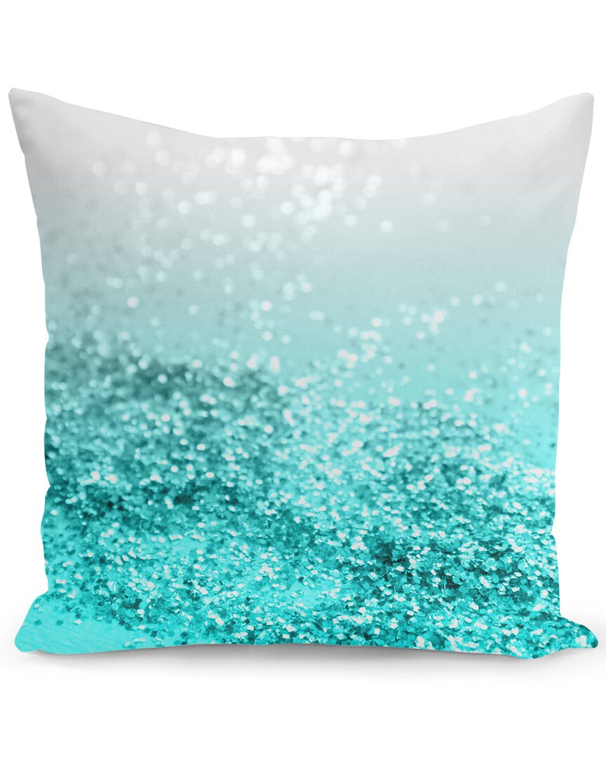 Curioos Silver Gray Aqua Teal Ocean Glitter Pillow In Blue