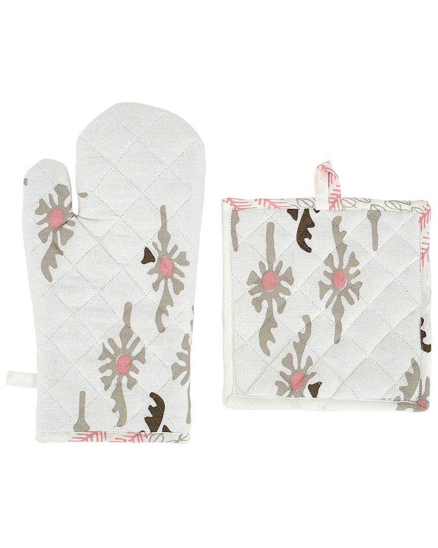 Vietri Discontinued Viva By  Bohemian Linens Oven Mitt & Potholder In Pink