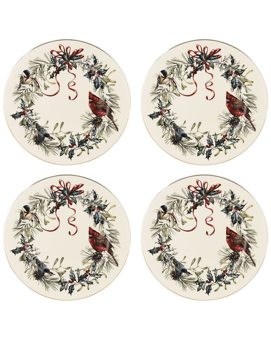 Lenox Set Of 4 Winter Greetings Dinner Plates In White