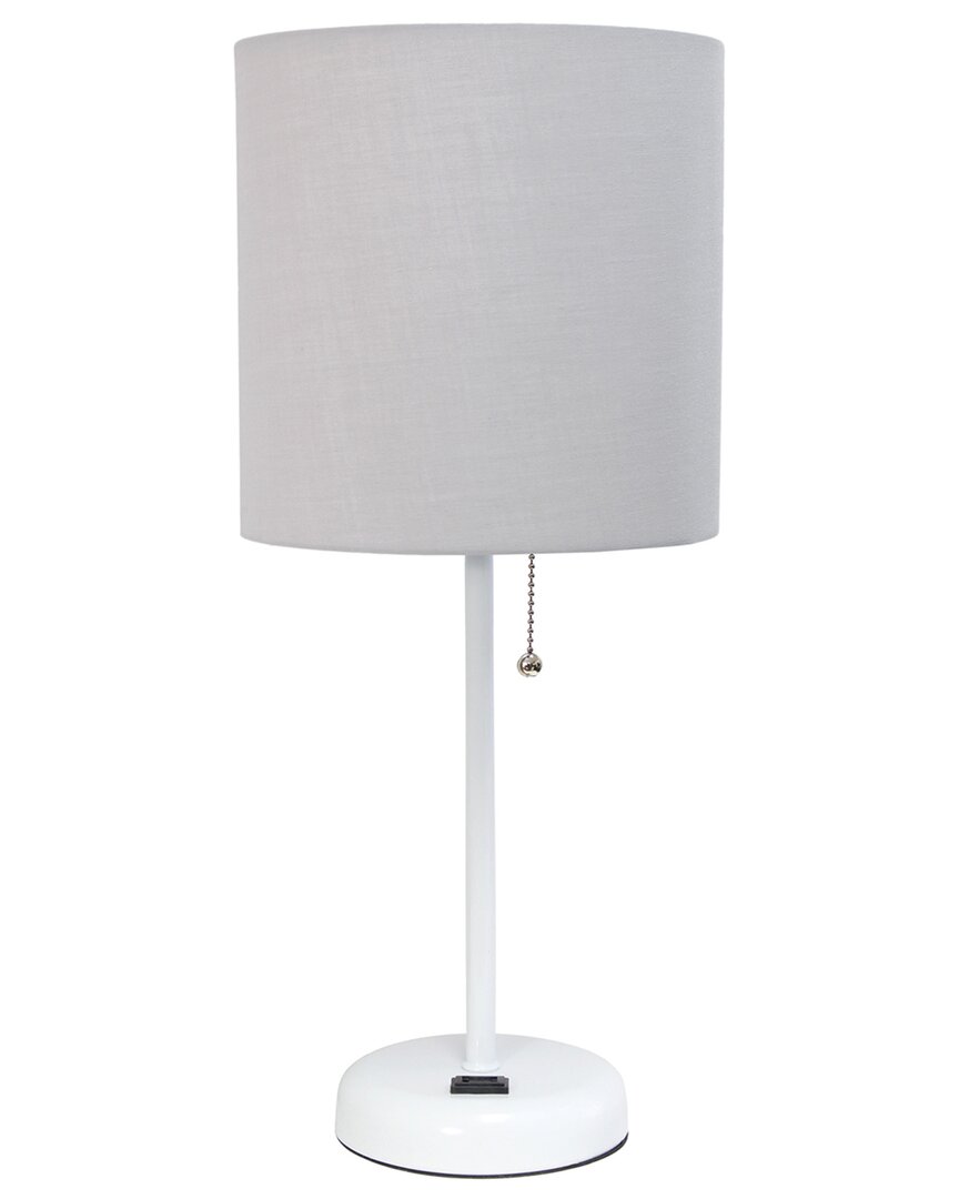Lalia Home 19.5in Stick Table Desk Lamp With Drum Shade, Charging Outlet & Led Bulb Included