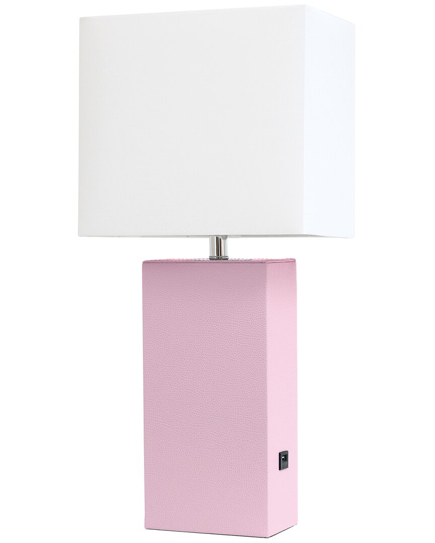 Lalia Home Lexington 21in Leather Base Modern Home Décor Bedside Table Lamp  With Usb Charging Port In Pink