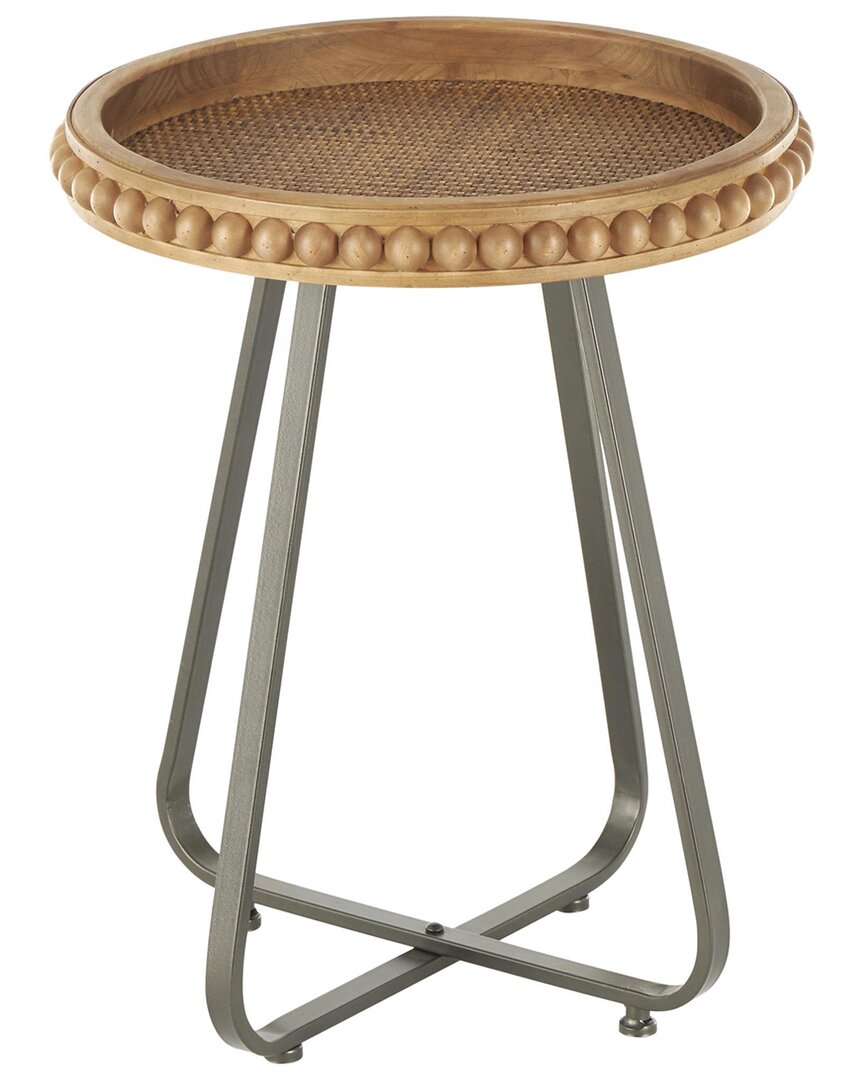 Peyton Lane Beaded Accent Table With Rounded Base & Rattan Accent