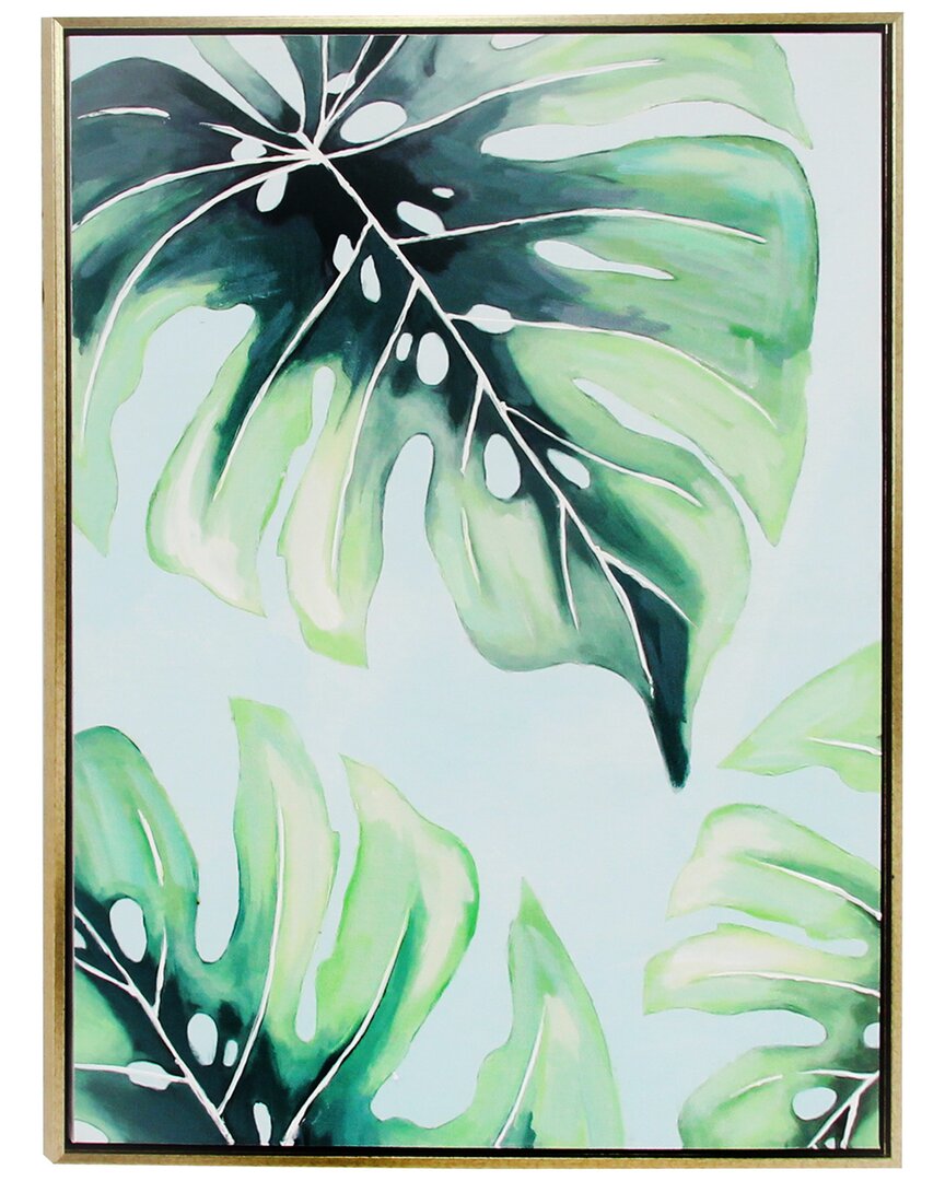 Cosmoliving By Cosmopolitan Green Wood Eclectic Monstera Leaf Framed Wall Art