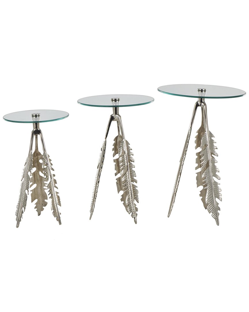 Peyton Lane Set Of 3 Leaf Accent Tables With Tripod Legs & Tempered Glass Top