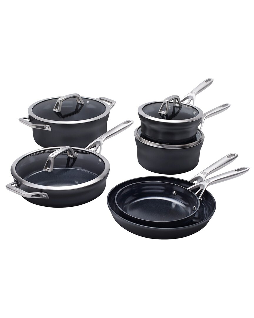Zwilling J.a. Henckels Motion Ceramic Hard Anodized 10pc Nonstick Cookware Set In Black