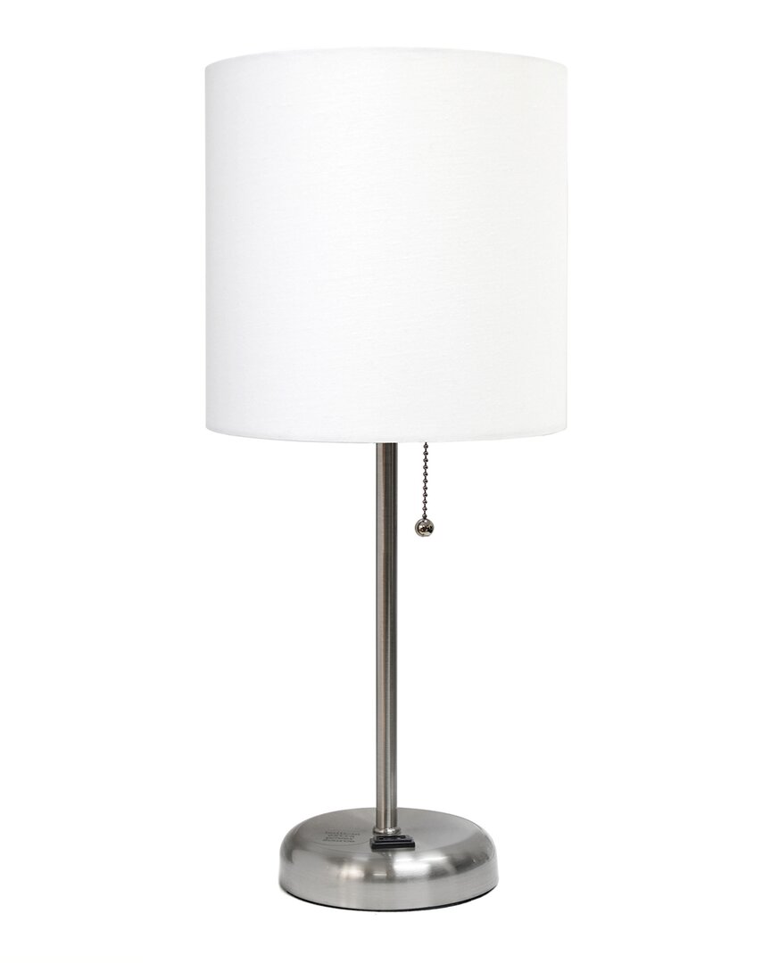 Lalia Home Creekwood Home Oslo 19.5 Contemporary Bedside Power Outlet Base Standard Metal Table Desk Lamp In Silver