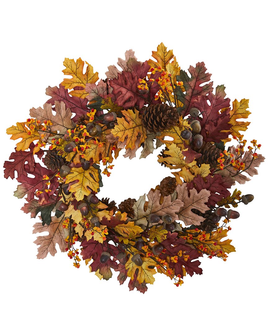 NEARLY NATURAL NEARLY NATURAL 24IN OAK LEAF ACORN & PINE WREATH 