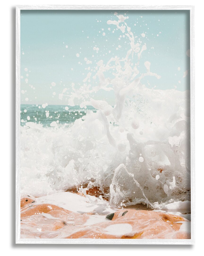 Stupell Splashing Sandy Beach Sea Foam Framed Giclee Wall Art By Krista Broadway