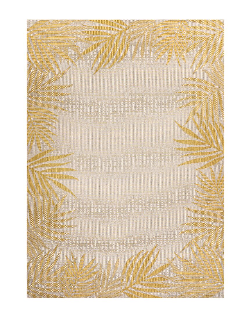 Jonathan Y Isla Coastal Cottage Palm Frond Border Indoor/outdoor Area Rug In Yellow