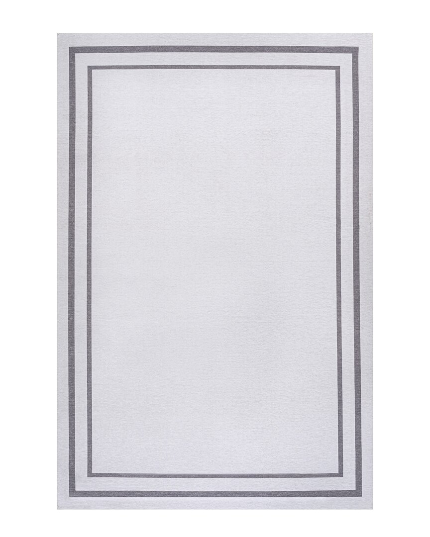 Jonathan Y Sloane Classic 2-stripe Border Washable Chenille Area Rug In White