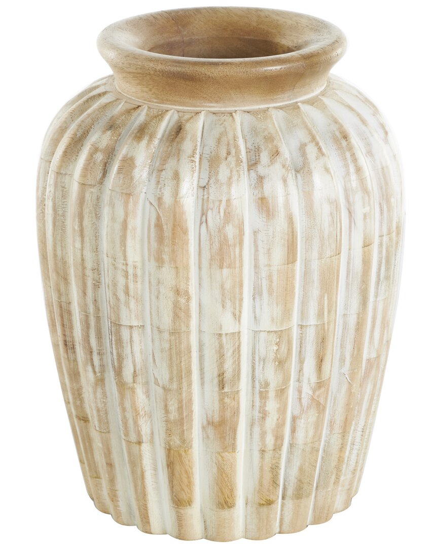 Peyton Lane Light Brown Mango Wood Distressed Vase With Carved Ridges In Brown
