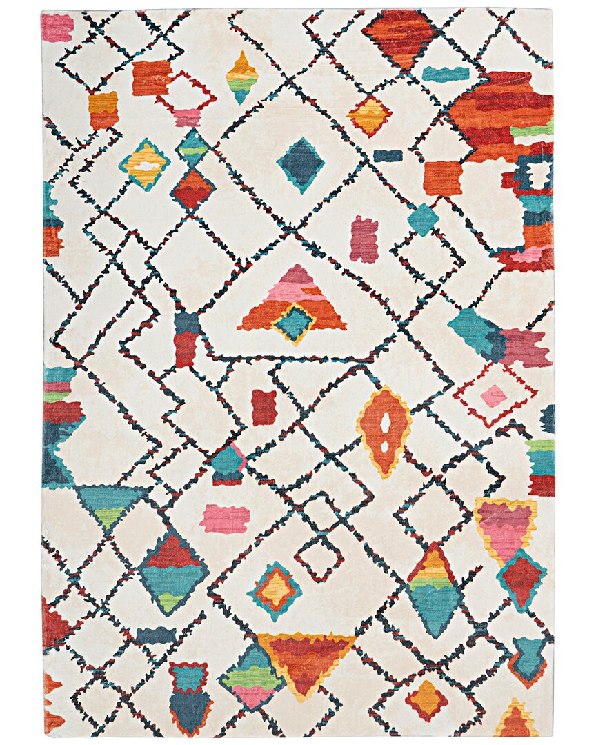 Linon Motif Printed Soft Roboto Area Rug In Ivory