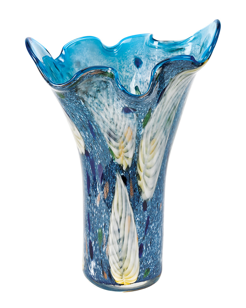 Badash Crystal Allegrotto Murano Style Art Glass 17in Blue Napkin Vase
