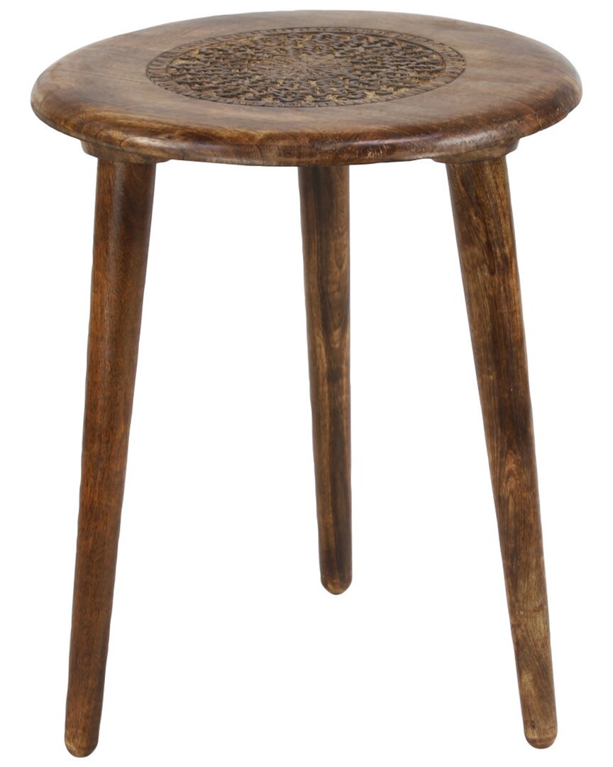 Peyton Lane Handmade Carved Accent Table In Brown