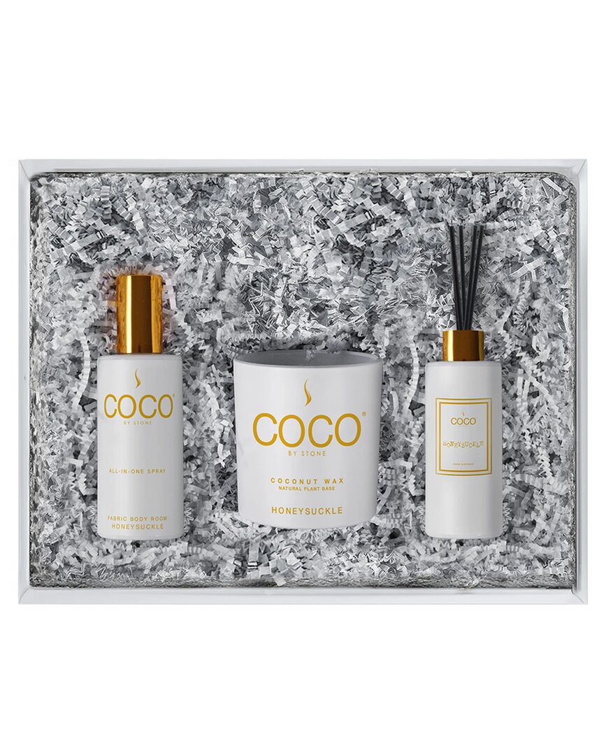 Coco By Stone Diffuser, Room Spray & Candle Gift Pack - Stone Fruit In White