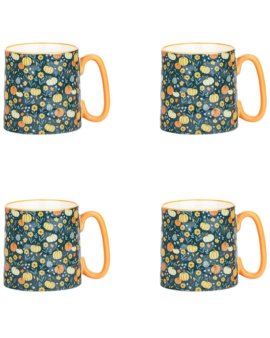 10 Strawberry Street Set Of 4 Bella Mugs: Autumn Twilight In Green