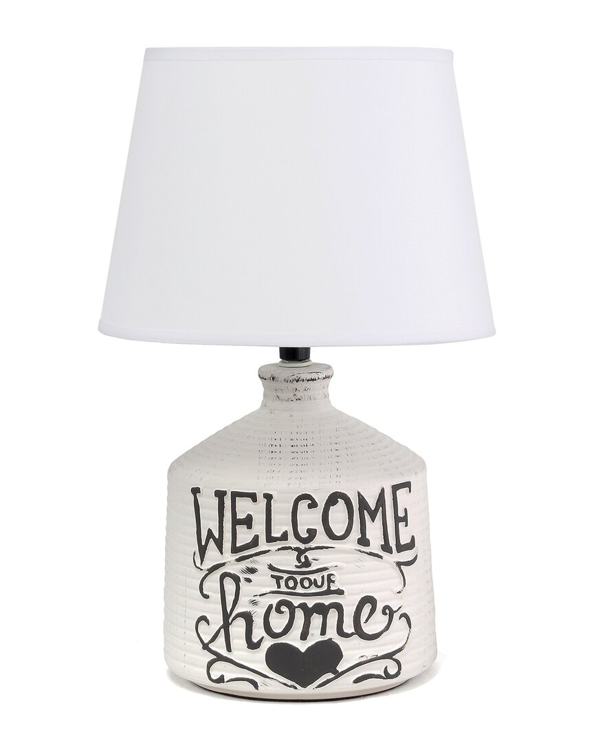 Lalia Home Welcome Home Rustic Ceramic Farmhouse Foyer Entryway Accent Table Lamp In White