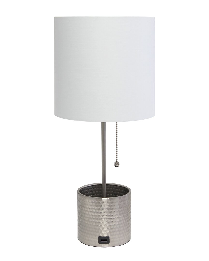 Lalia Home Hammered Metal Organizer Table Lamp With Usb Charging Port In Nickel