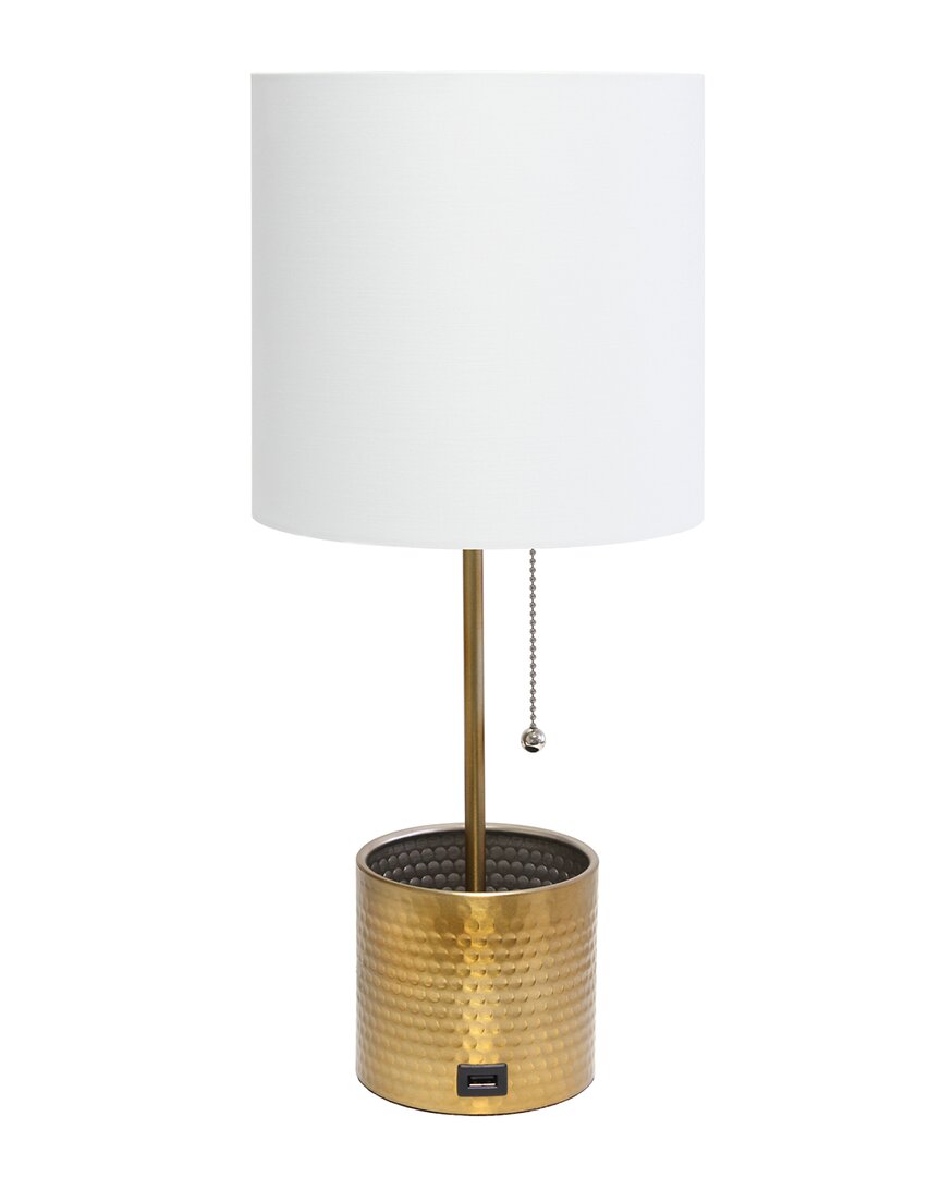 Lalia Home Hammered Metal Organizer Table Lamp With Usb Charging Port In Gold