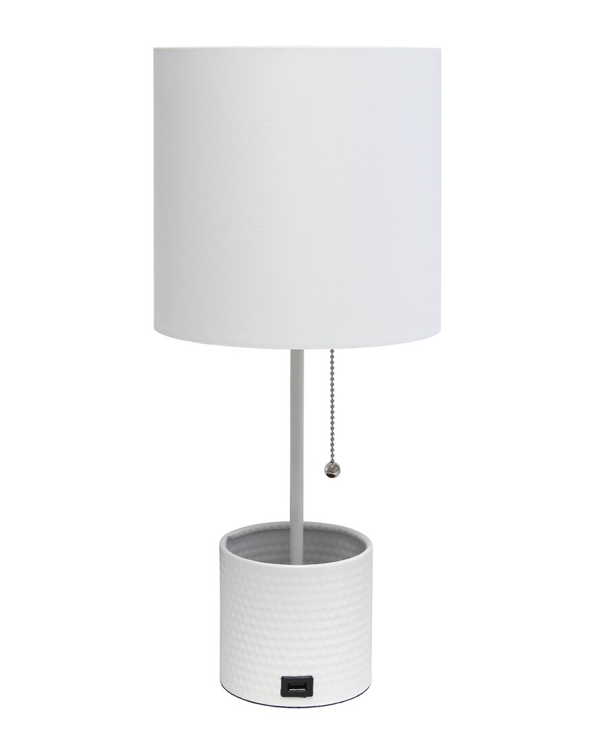 Lalia Home Hammered Metal Organizer Table Lamp With Usb Charging Port In White