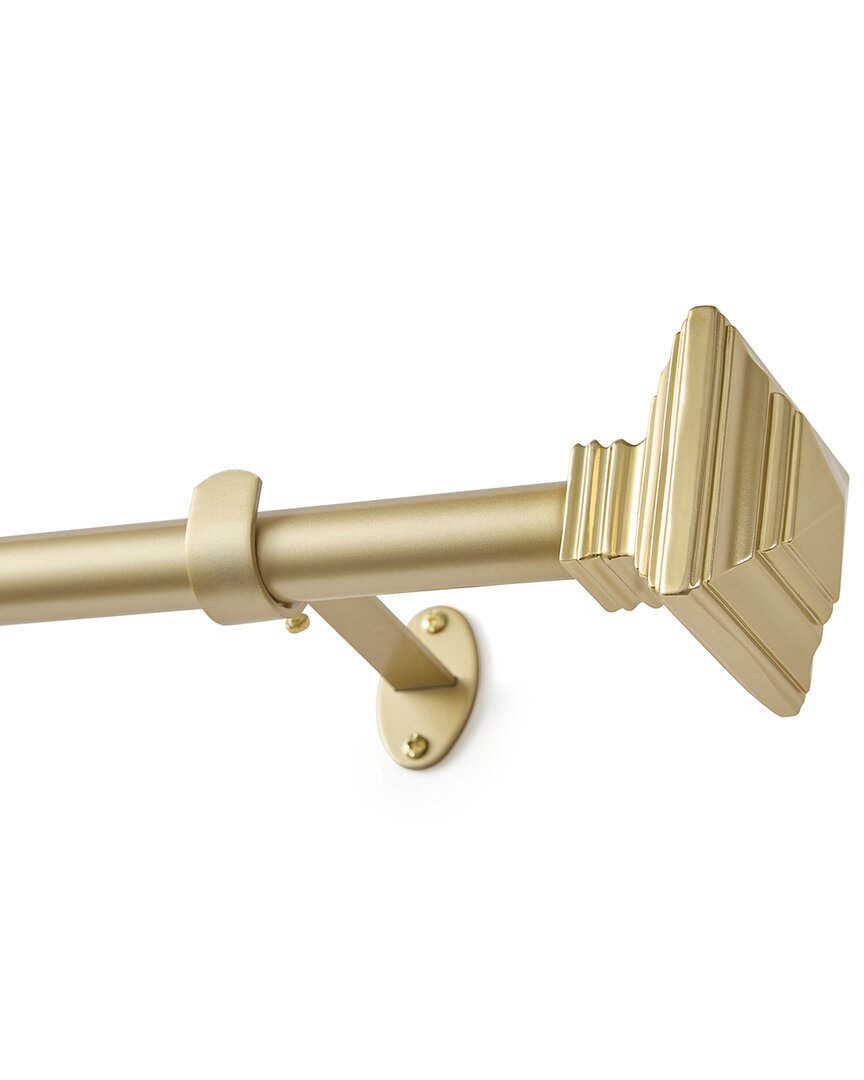 Threadmade Florence Single Curtain Rod With Stacked Square Finial In Gold